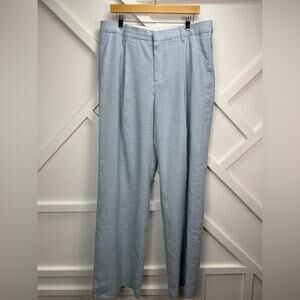 NWT MANGO Light Blue Linen Blend Straight-Leg Pants Size 12 Minimalist